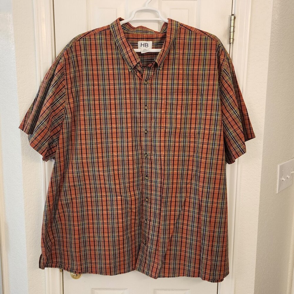 HB Orange / Navy / Yellow Plaid Shirt – 5XL – 60% Cotton 40% Polyester